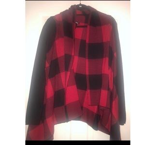 Red & black plaid open from sweater